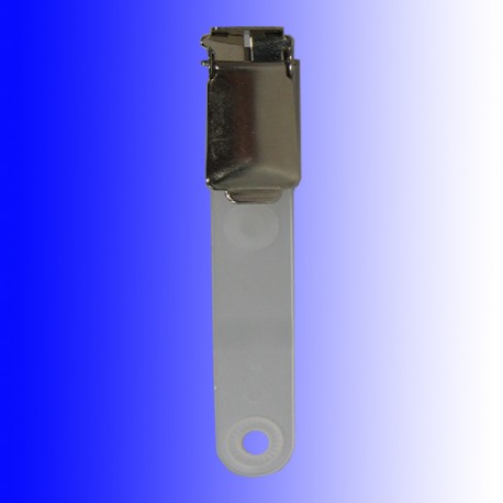 Ausweisclip für Langloch, mit milchiger Lasche und Kunststoffdruckknopf